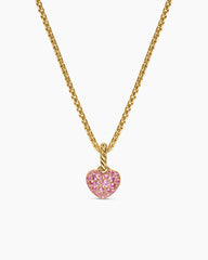 Petite Pavé Heart Amulet in 18K Yellow Gold with Pink Sapphires, 7.4mm