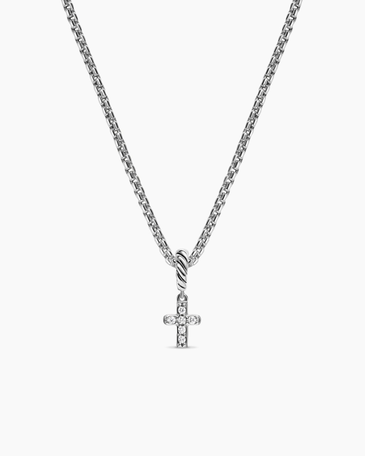 Micro Pavé Cross Amulet in Sterling Silver with Diamonds, 8mm