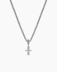 Micro Pavé Cross Amulet in Sterling Silver with Diamonds, 8mm