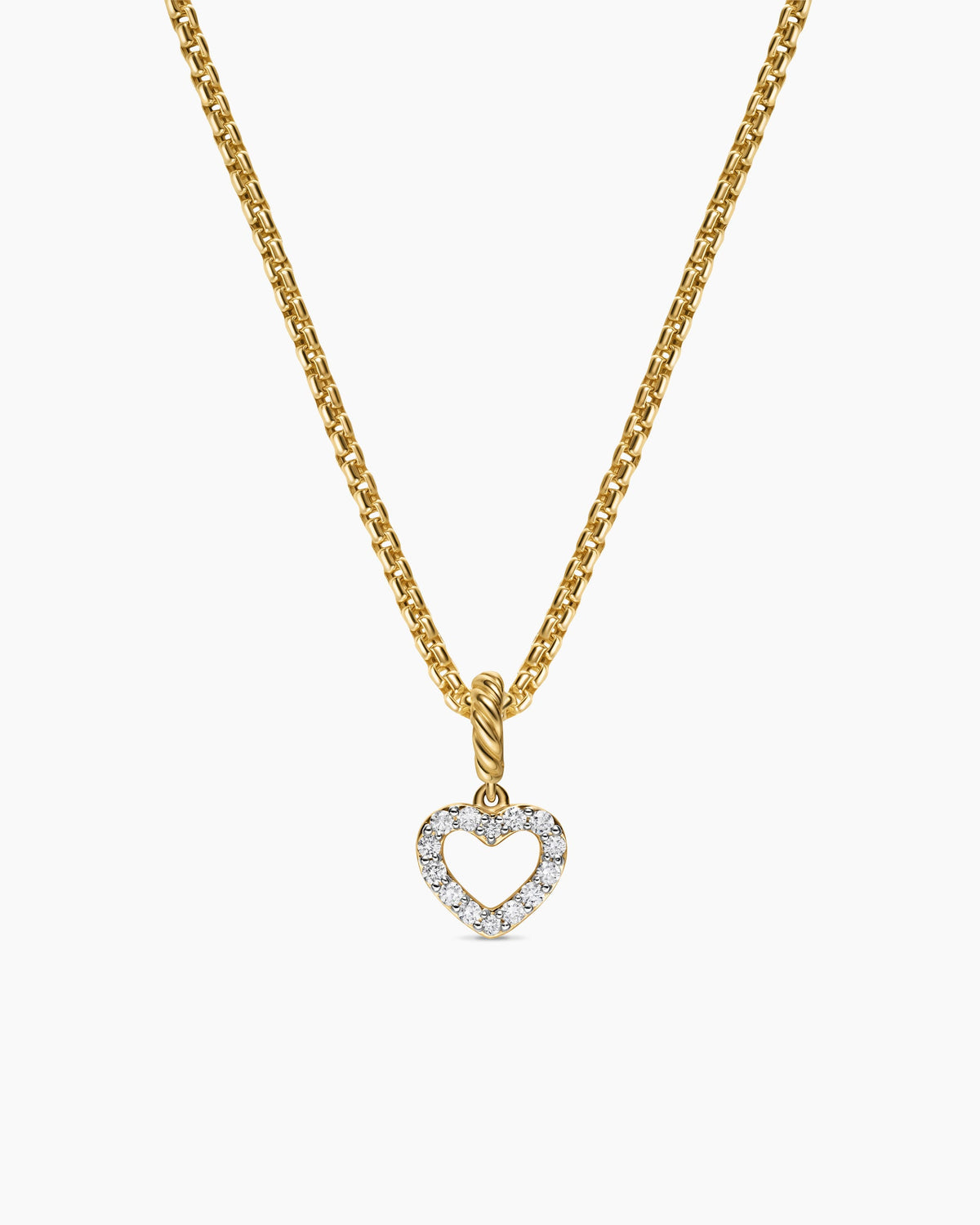Micro Pavé Open Heart Amulet in 18K Yellow Gold with Diamonds, 6.8mm
