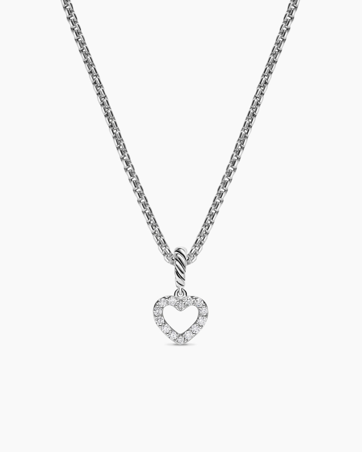 Micro Pavé Open Heart Amulet in Sterling Silver with Diamonds, 6.8mm