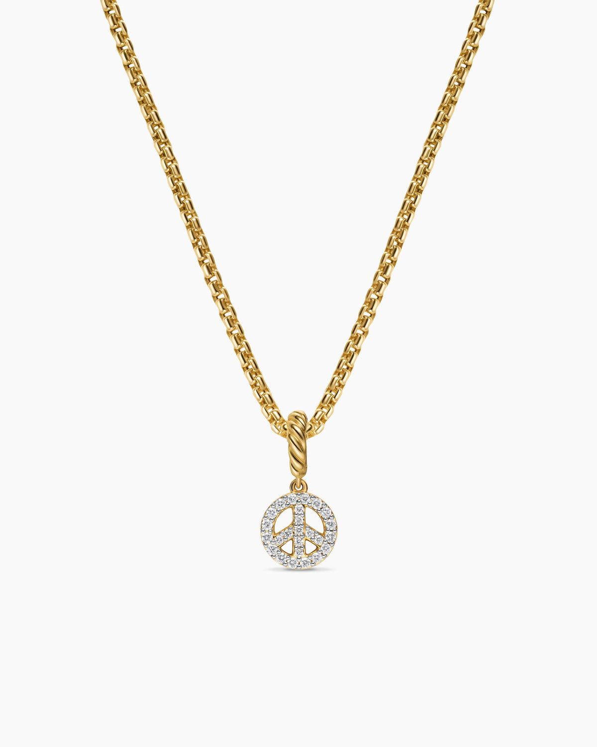 Micro Pavé Peace Sign Amulet in 18K Yellow Gold with Diamonds, 7.6mm