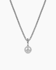 Micro Pavé Peace Sign Amulet in Sterling Silver with Diamonds, 7.6mm