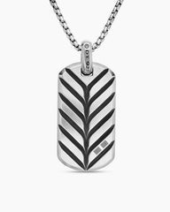 Chevron Tag in Sterling Silver with Black Onyx, 42mm