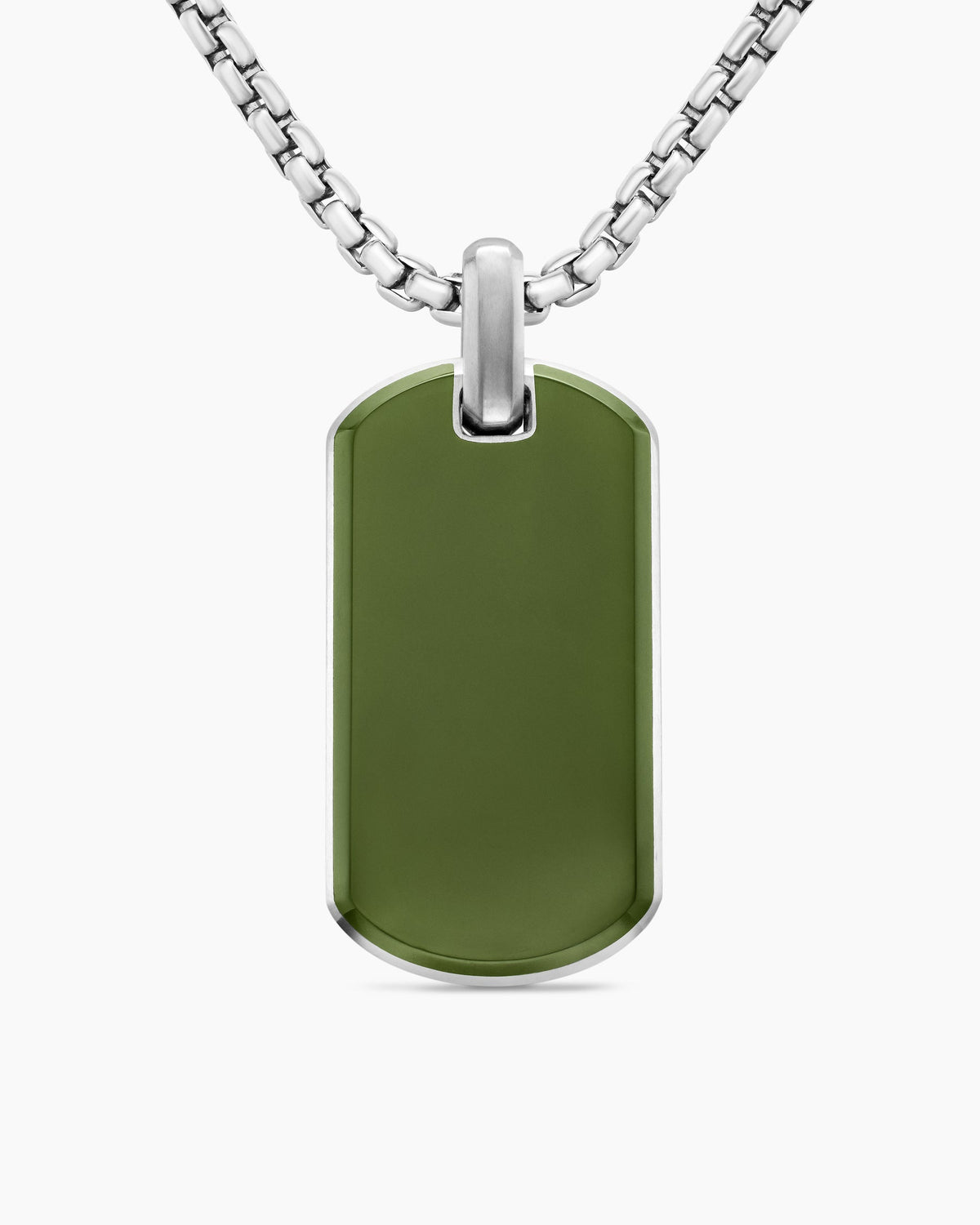Chevron Tag in Sterling Silver with Nephrite Jade, 42mm