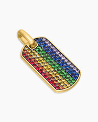Chevron Tag in 18K Yellow Gold with Rainbow Pavé, 35mm