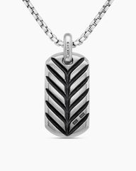 Chevron Tag in Sterling Silver with Black Diamonds, 35mm