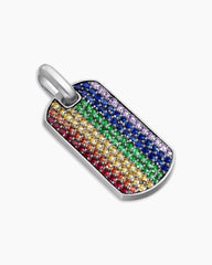 Chevron Tag in Sterling Silver with Rainbow Pavé, 35mm