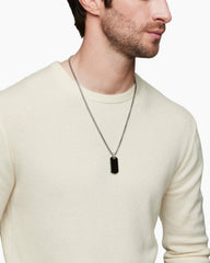 Chevron Tag in Sterling Silver with Black Onyx, 35mm