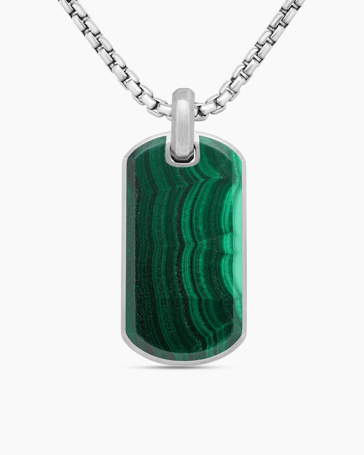 Chevron Tag in Sterling Silver with Malachite, 35mm