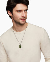 Chevron Tag in Sterling Silver with Nephrite Jade, 35mm