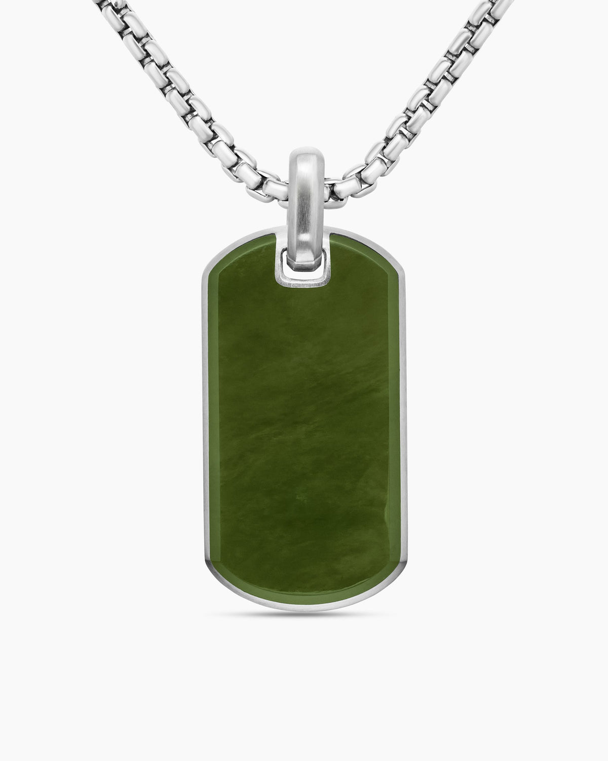 Chevron Tag in Sterling Silver with Nephrite Jade, 35mm