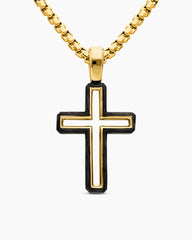 Forged Carbon Cross Pendant in 18K Yellow Gold, 24mm