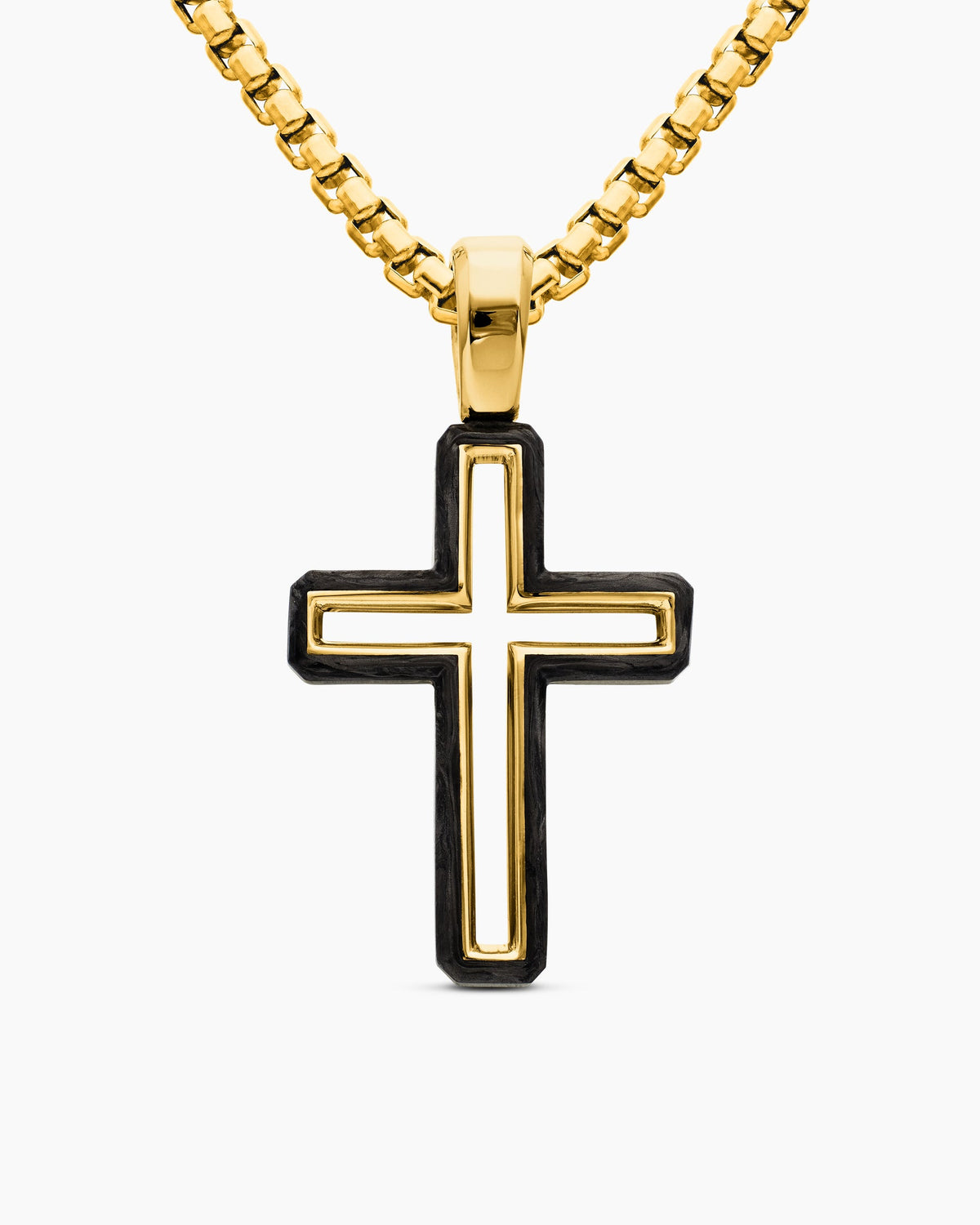 Forged Carbon Cross Pendant in 18K Yellow Gold, 24mm