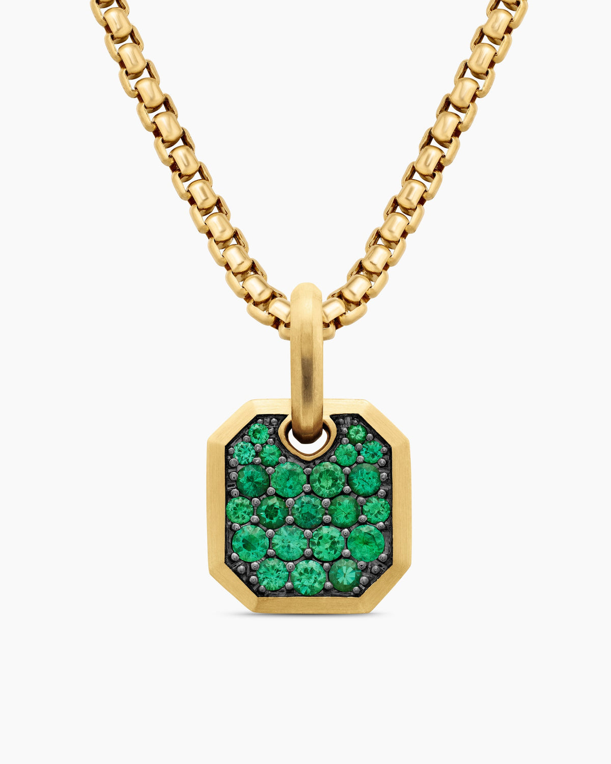 Octagonal Amulet in 18K Yellow Gold with Emeralds, 15mm