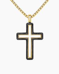 Forged Carbon Cross Pendant in 18K Yellow Gold, 37mm