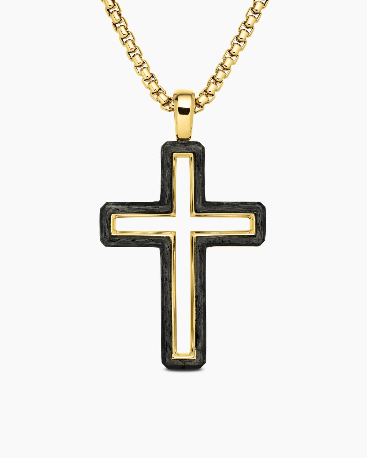 Forged Carbon Cross Pendant in 18K Yellow Gold, 37mm