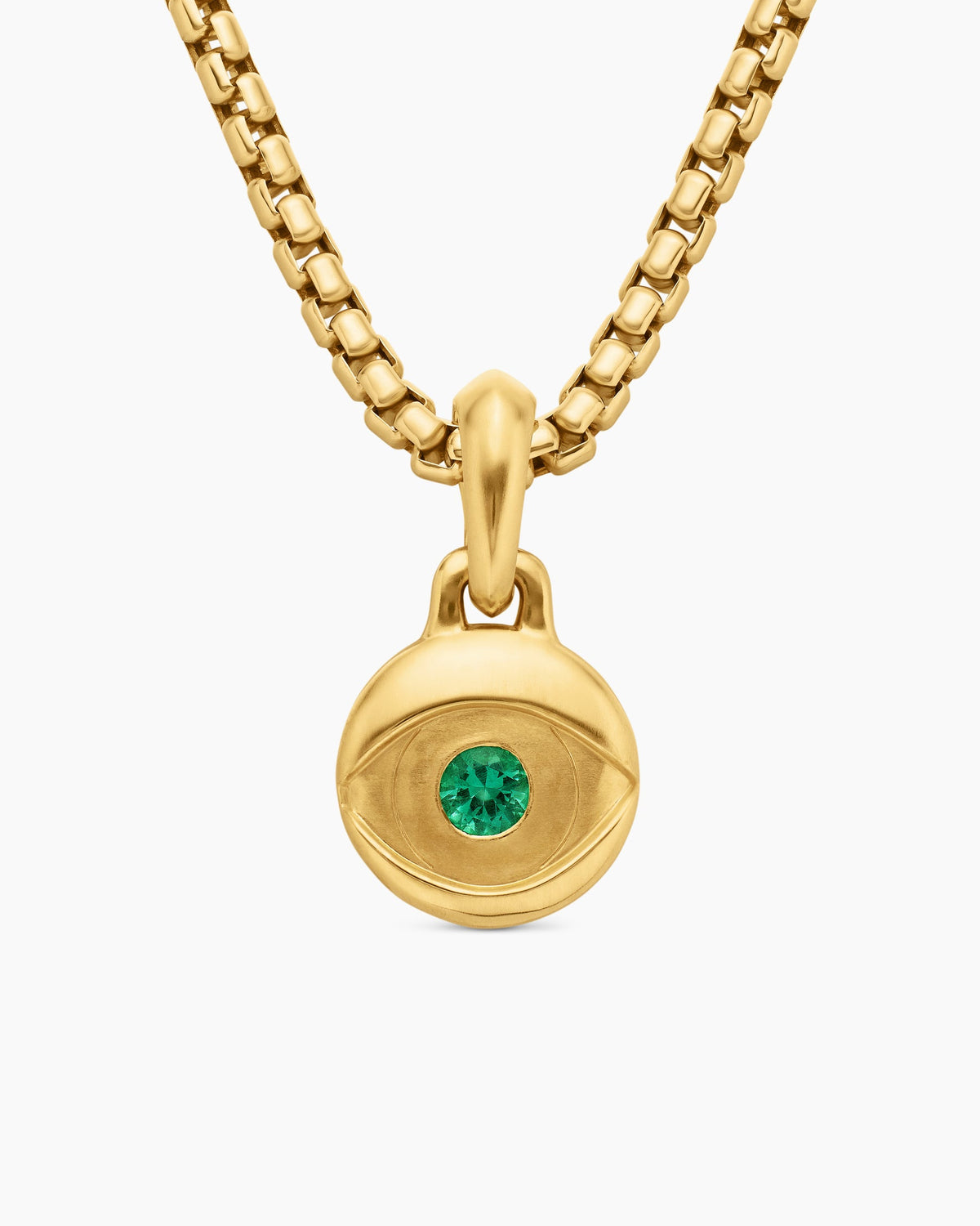 Evil Eye Amulet in 18K Yellow Gold with Emerald, 14.5mm