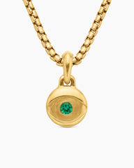 Evil Eye Amulet in 18K Yellow Gold with Emerald, 14.5mm