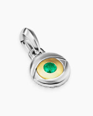 Evil Eye Amulet in Sterling Silver with 18K Yellow Gold and Emerald, 14.5mm