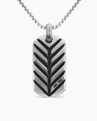 Chevron Tag in Sterling Silver with Black Diamonds, 42mm
