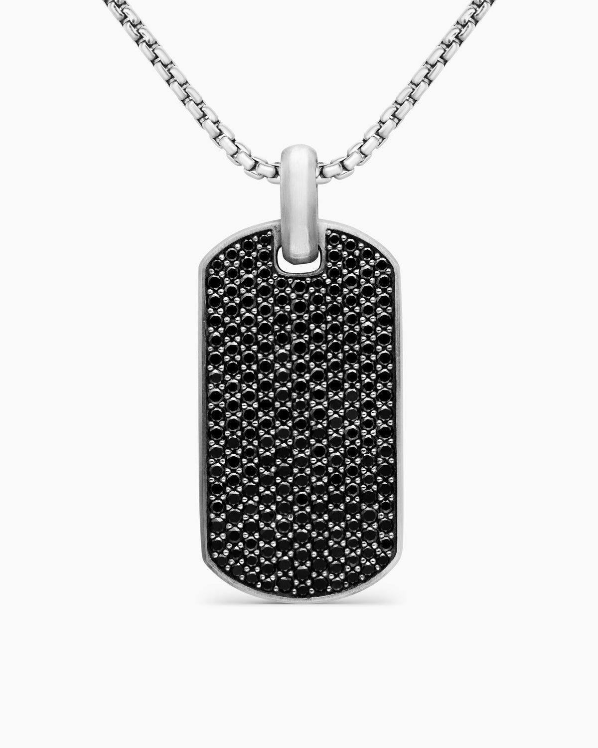 Chevron Tag in Sterling Silver with Black Diamonds, 42mm