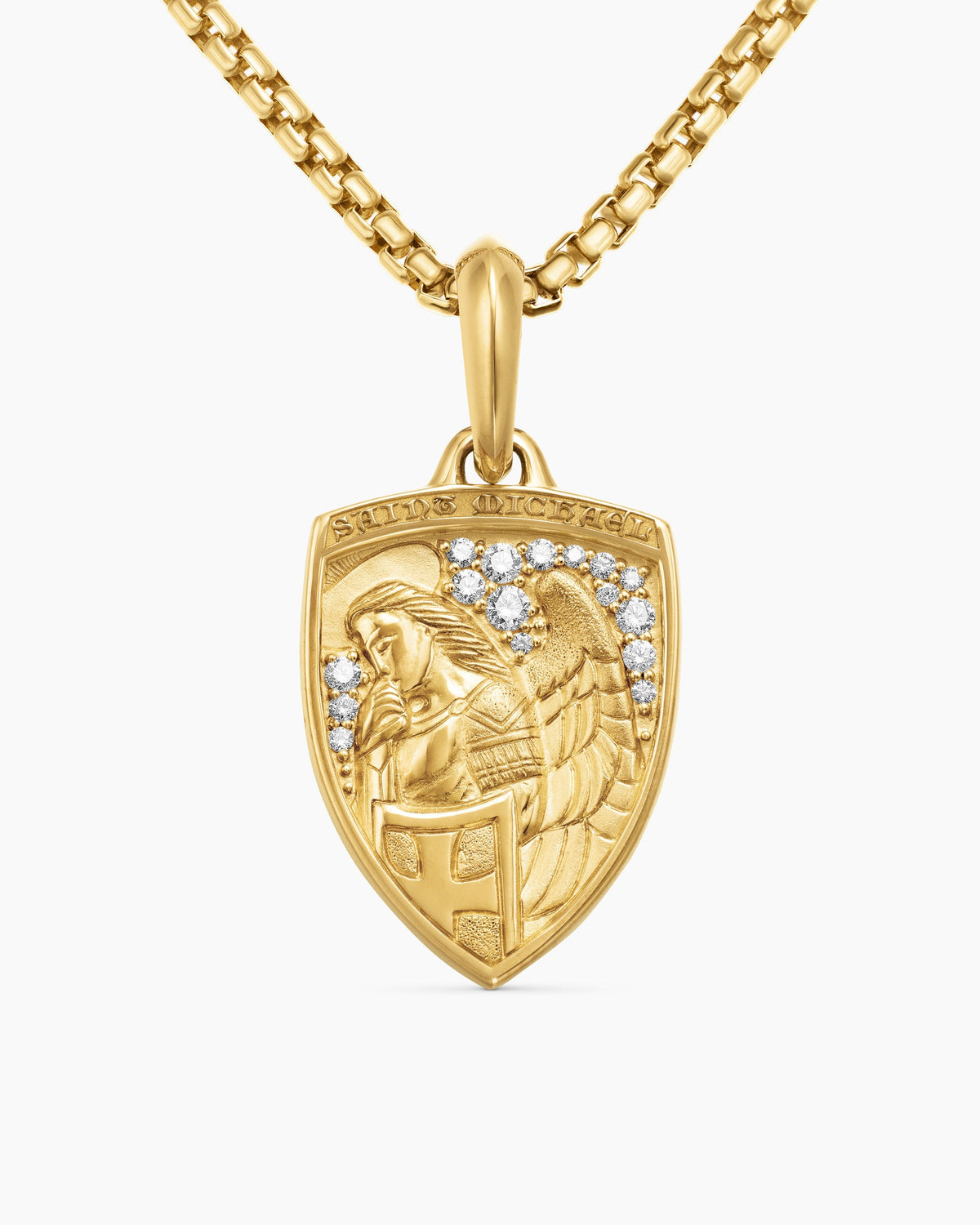 St. Michael Amulet in 18K Yellow Gold with Diamonds, 26mm