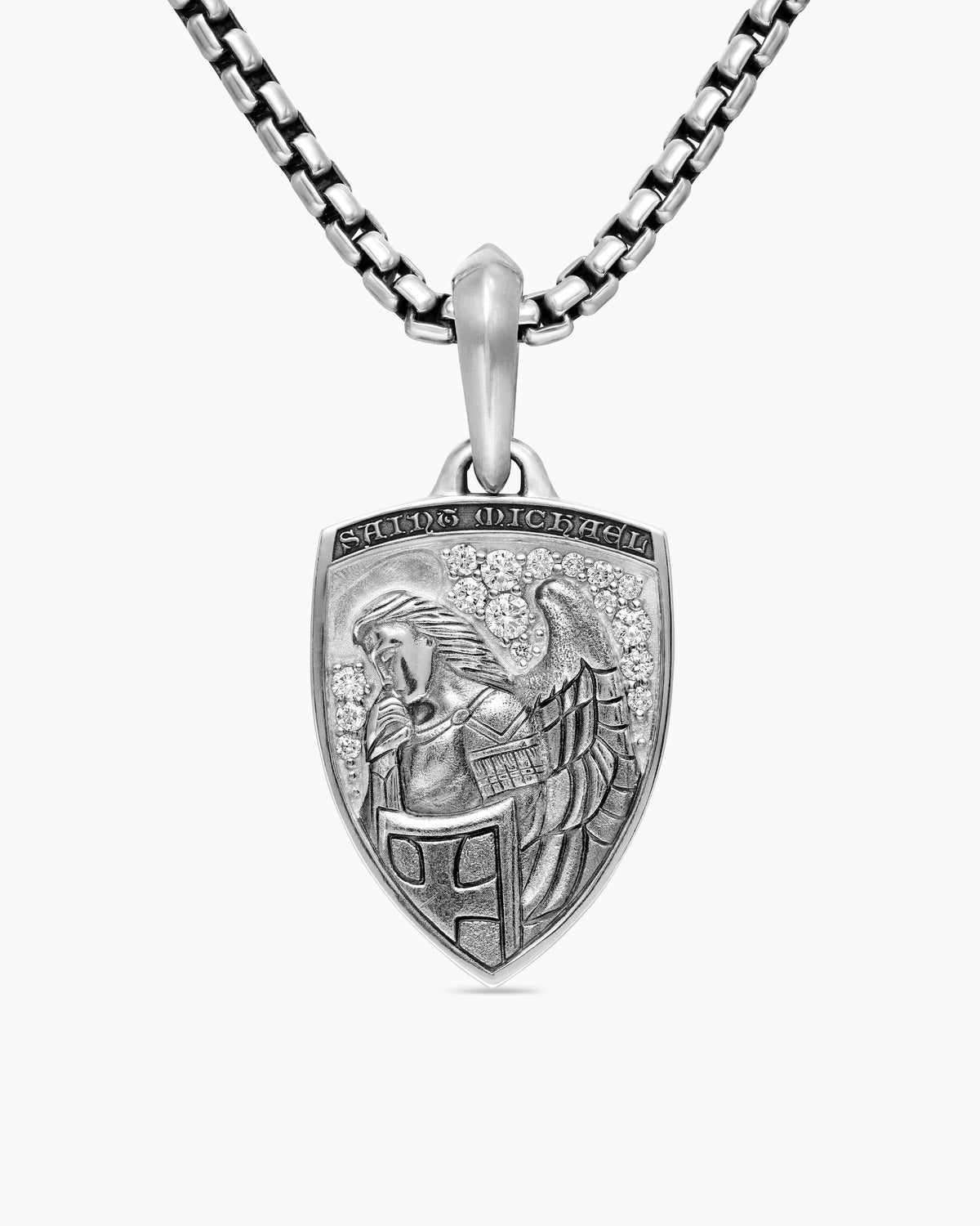 St. Michael Amulet in Sterling Silver with Diamonds, 26mm