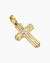 Cross Pendant in 18K Yellow Gold with Diamonds, 34mm