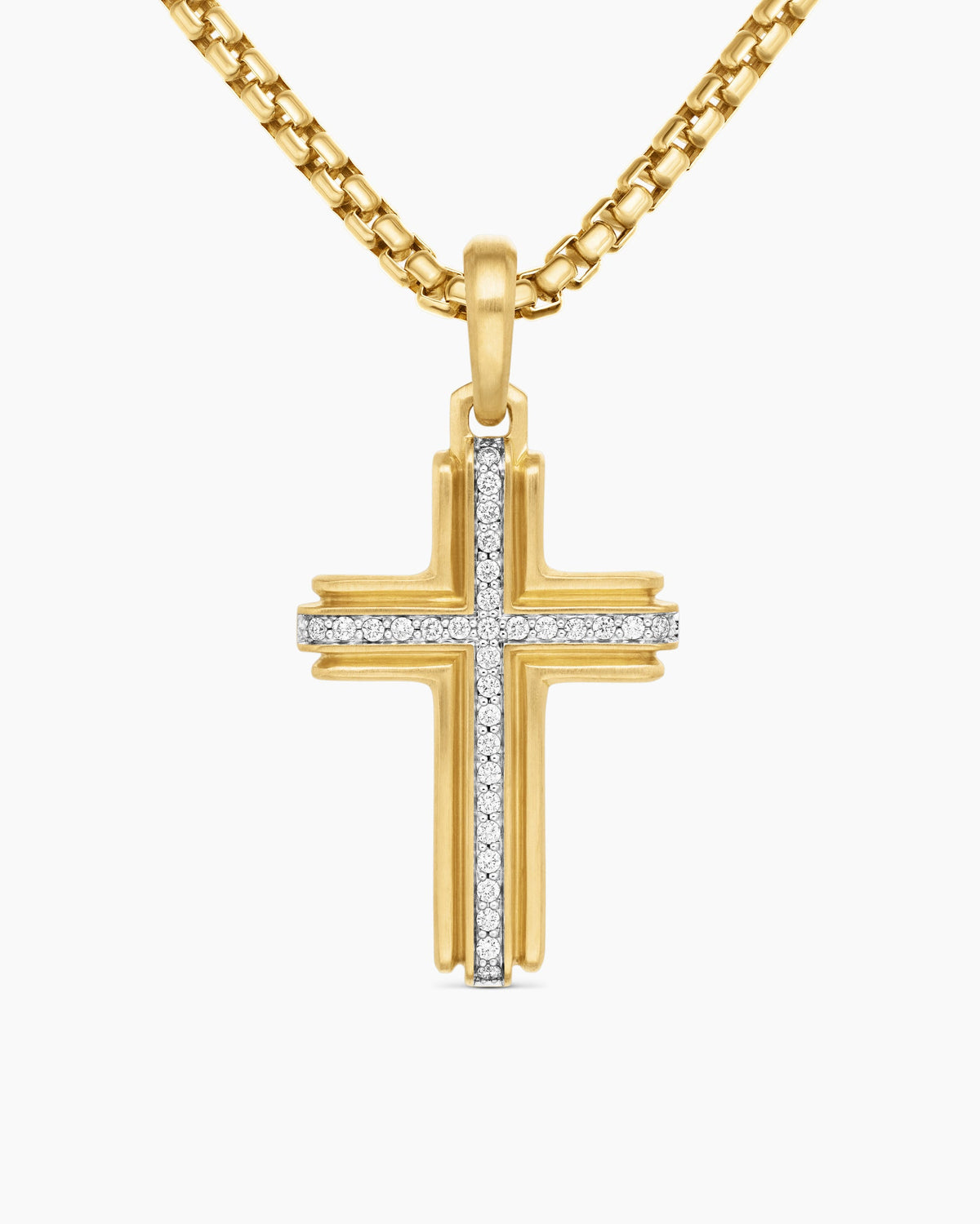 Cross Pendant in 18K Yellow Gold with Diamonds, 34mm