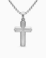 Cross Pendant in Sterling Silver with Black Diamonds, 34mm