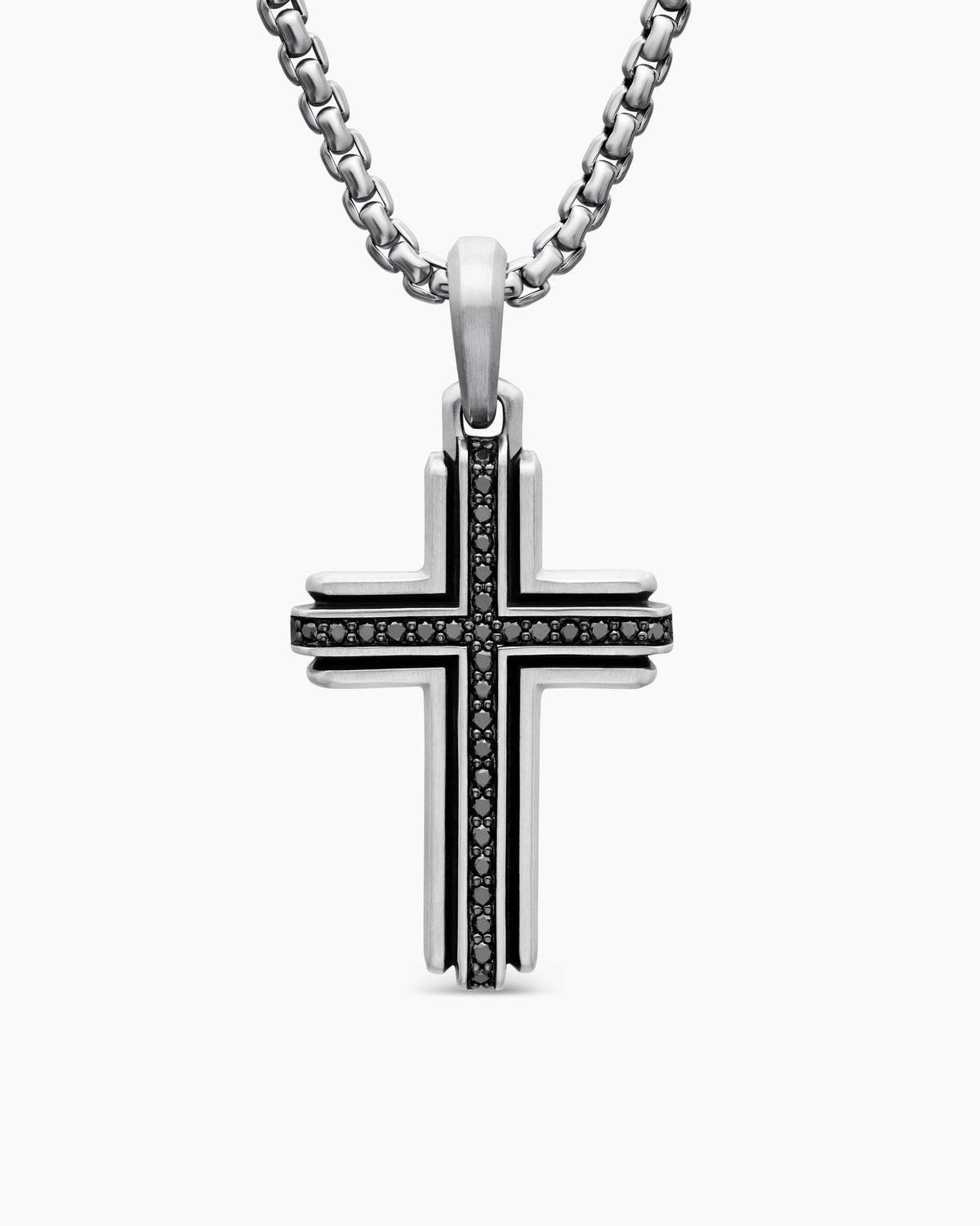Cross Pendant in Sterling Silver with Black Diamonds, 34mm