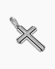 Cross Pendant in Sterling Silver with Diamonds, 34mm