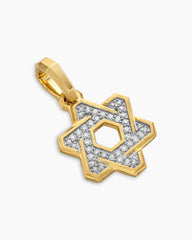 Deco Star of David Pendant in 18K Yellow Gold with Diamonds, 19.5mm