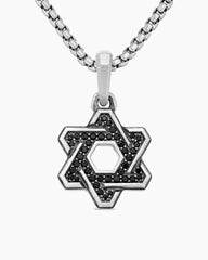 Deco Star of David Pendant in Sterling Silver with Black Diamonds, 19.5mm