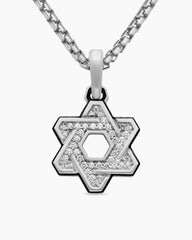 Deco Star of David Pendant in Sterling Silver with Diamonds, 19.5mm