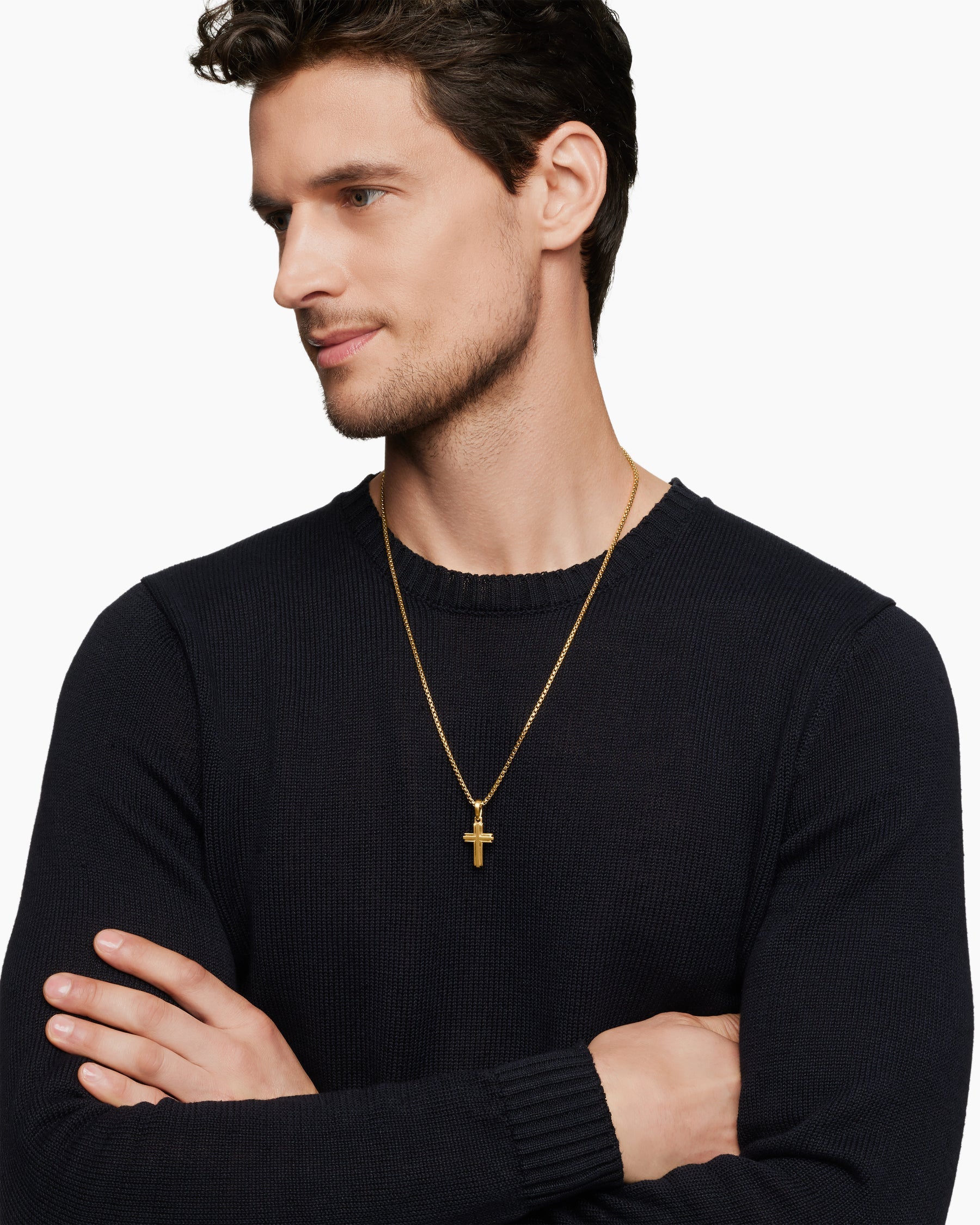 Deco Cross Pendant in 18K Yellow Gold, 27mm