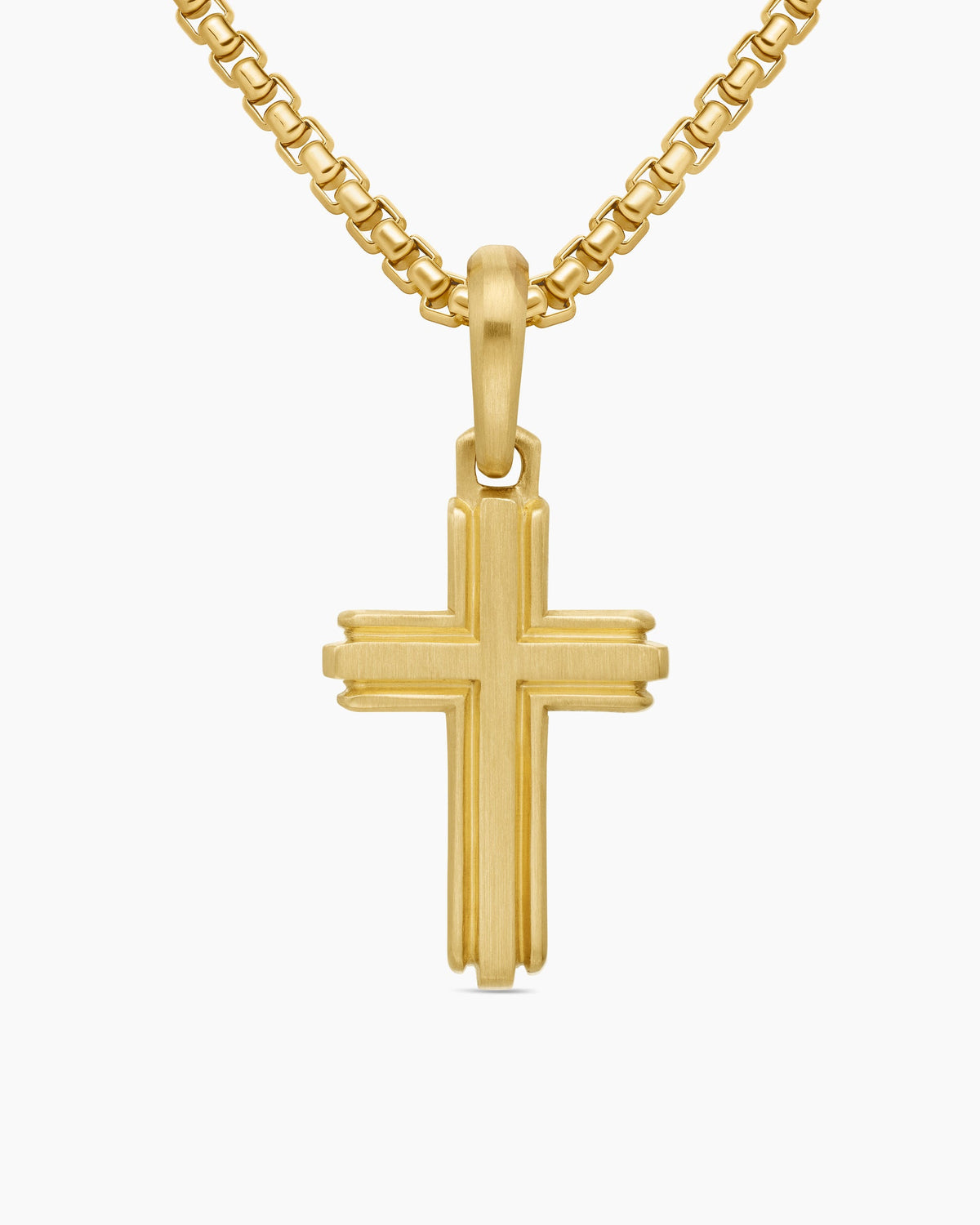 Deco Cross Pendant in 18K Yellow Gold, 27mm
