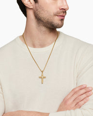 Chevron Cross Pendant in 18K Yellow Gold with Diamonds, 36mm