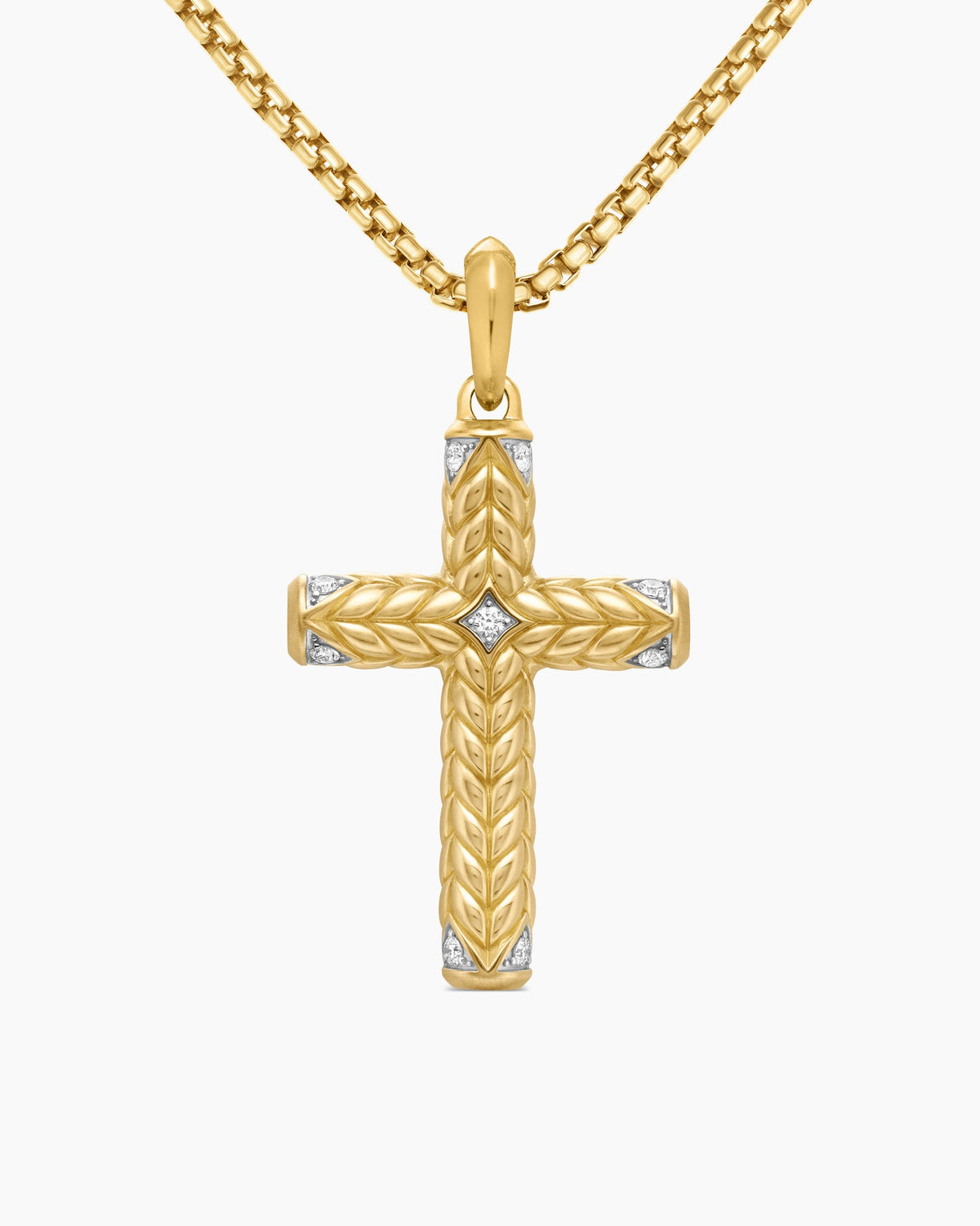 Chevron Cross Pendant in 18K Yellow Gold with Diamonds, 36mm