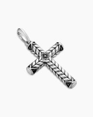 Chevron Cross Pendant in Sterling Silver with Black Diamonds, 36mm