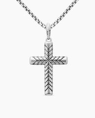 Chevron Cross Pendant in Sterling Silver with Black Diamonds, 36mm
