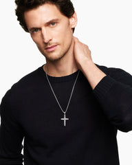 Chevron Cross Pendant in Sterling Silver with Black Diamonds, 36mm