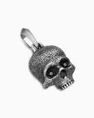 Memento Mori Skull Amulet in Sterling Silver with Pavé Black Diamonds, 18mm