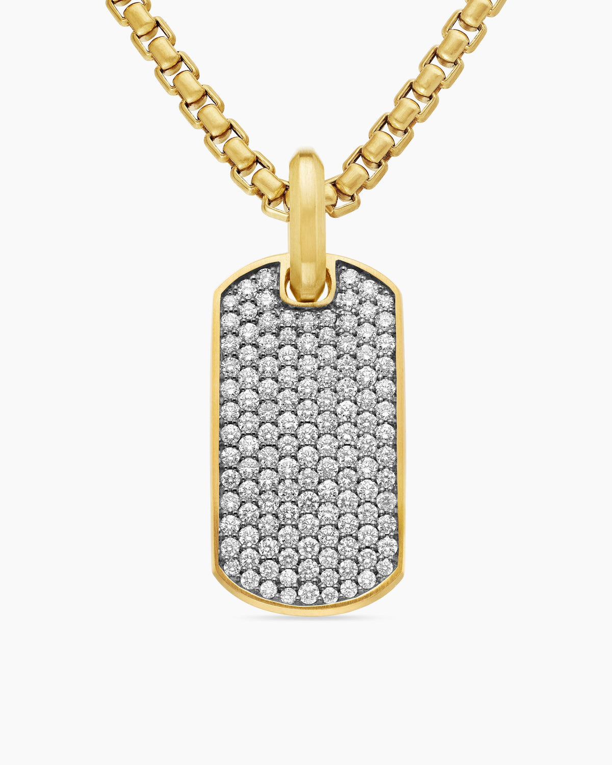 Chevron Tag in 18K Yellow Gold with Diamonds, 27mm