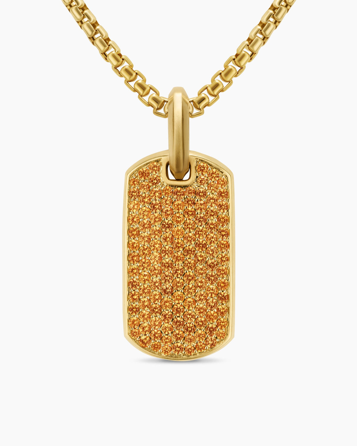 Chevron Tag in 18K Yellow Gold with Orange Sapphires, 27mm