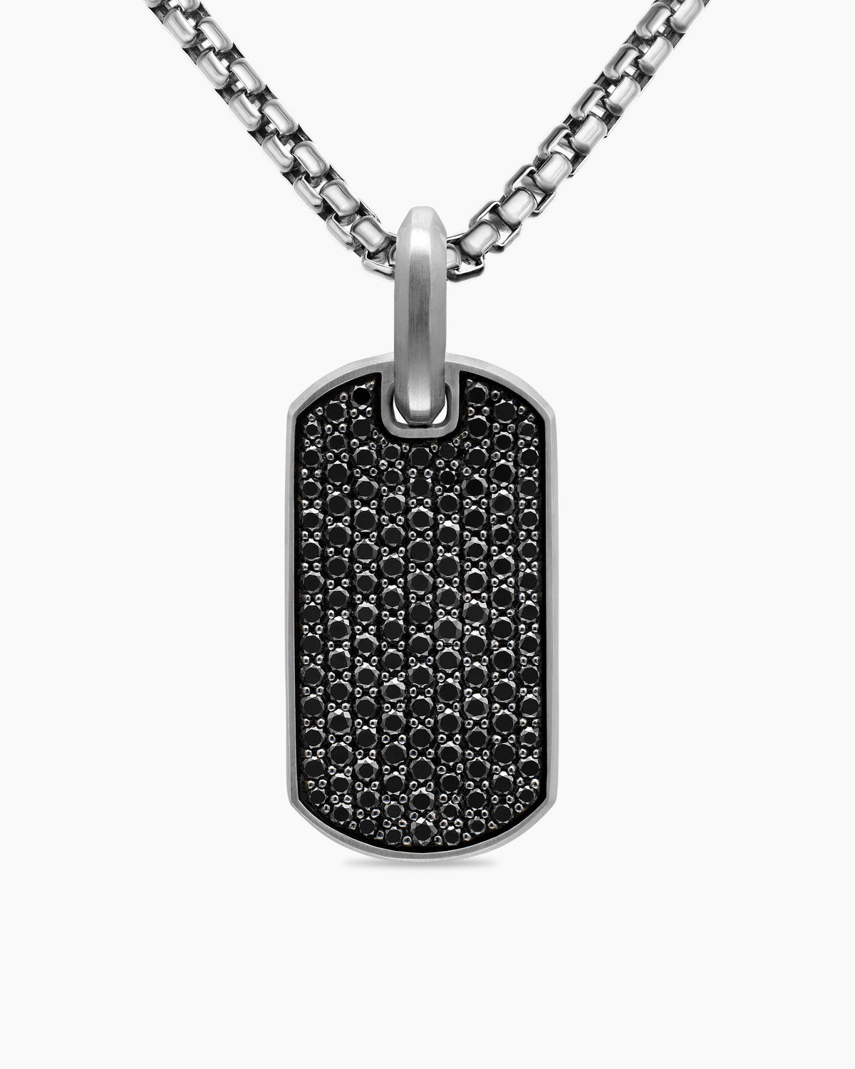 Chevron Tag in Sterling Silver with Black Diamonds, 27mm