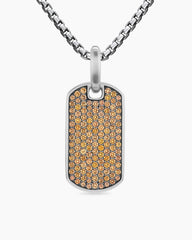 Chevron Tag in Sterling Silver with Orange Sapphires, 27mm