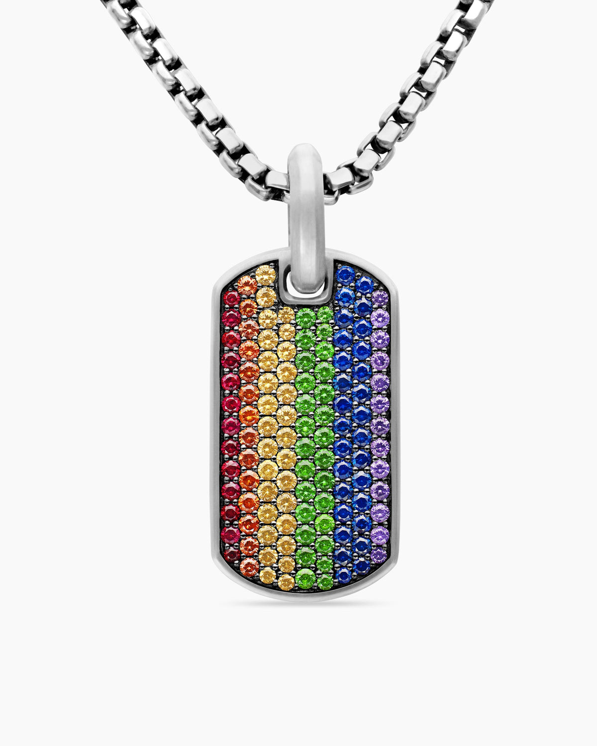 Chevron Tag in Sterling Silver with Rainbow Pavé, 27mm