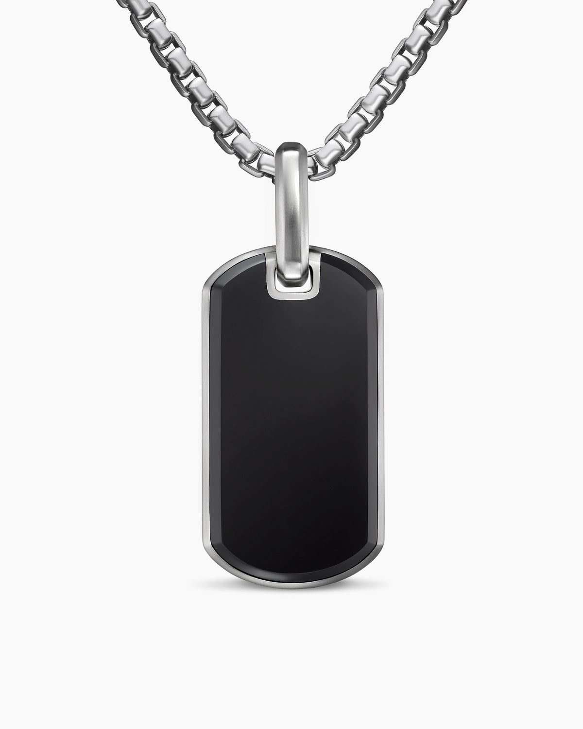 Chevron Tag in Sterling Silver with Black Onyx, 27mm